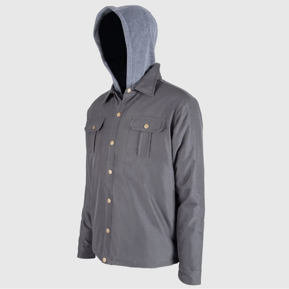 Men's Charcoal Hooded Shirt Jacket